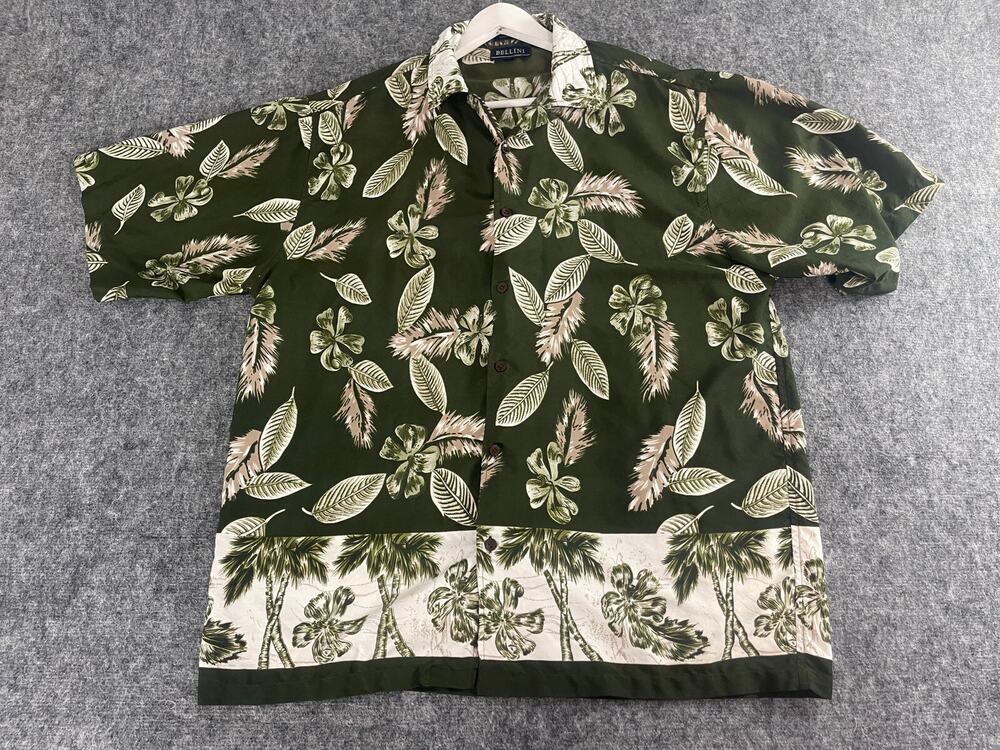 Bellini Shirt Mens Extra Large Floral Hawaiian Button Up Green Microfiber N229